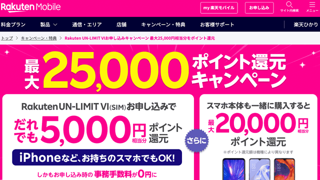 楽天モバイルアンリミット(Rakuten UN-LIMIT)のセット購入キャンペーン